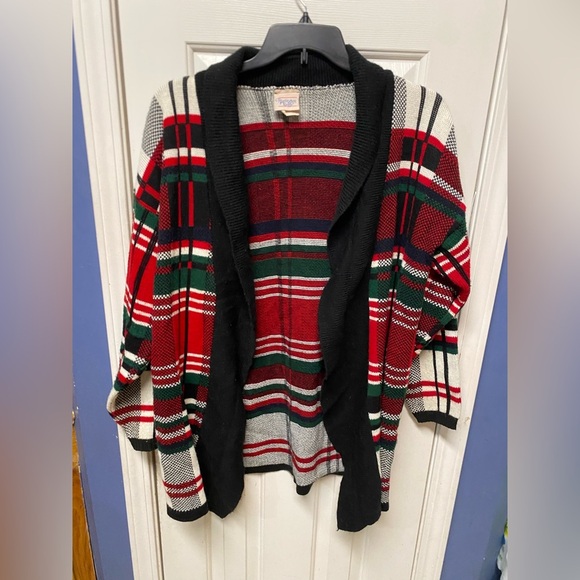 Vintage Huntington Ridge Red Striped Open Cardigan Acrylic Sweater Womens S - Picture 1 of 7